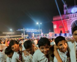 Students at Indian Navy's Beating Retreat & Tattoo show held at the Gateway of India